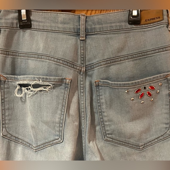 Express Super High Waisted Embellished Ripped Ankle Leggings Jeans Size 2 Short - Picture 15 of 16